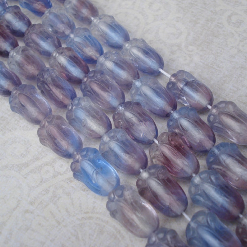 Czech 12x8mm Transluscent Light Sapphire and Amethyst Tulip Flower Beads 25 pieces image 2