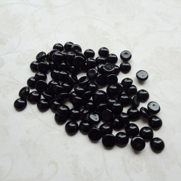 8mm Jet Black Opaque Flat Back Smooth Top Dome Czech Round Glass Cabs 12PCS
