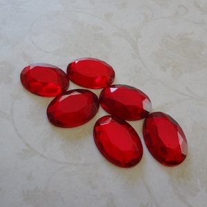 25x18mm Ruby Red Rose Cut Gold Foiled Flat Back Oval Glass Cabs * DIY Jewelry Making & Replacement Cabs * 1PC