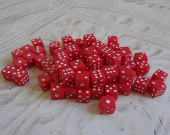 6mm Miniature Dice Red with White Dots NO Holes Plastic Cubes 12PCS