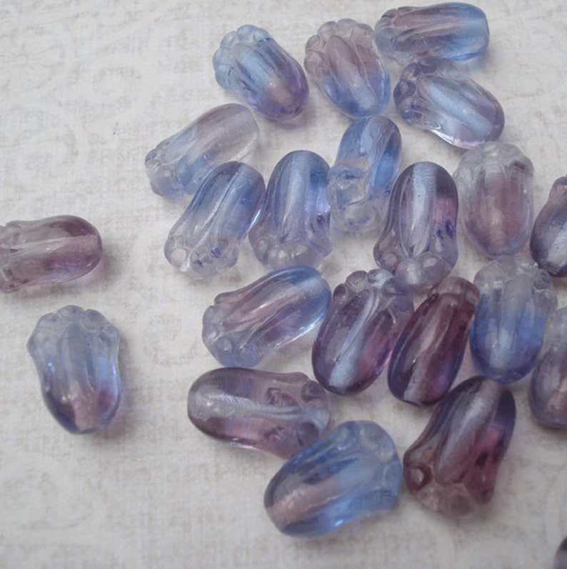 Czech 12x8mm Transluscent Light Sapphire and Amethyst Tulip Flower Beads 25 pieces image 5