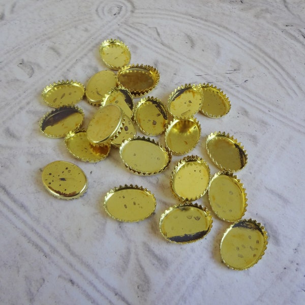 18x13mm Vintage Messing Kronenrand oval flach hinten geschlossen Hinten Fassungen 24Stk