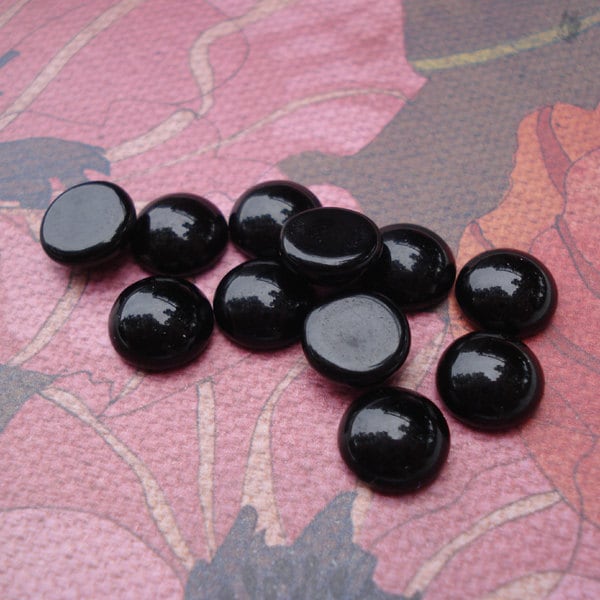 9mm Jet Black Opaque Flat Back Smooth Top Czech Round Glass Cabs 12PCS