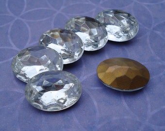 Vintage Czech 18x13mm Crystal Clear Oval Gold foiled Pointed Back Faceted Glass Jewels (2 pieces)