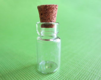 Small Glass Bottles, Glass Bottle With Cork, Bottle With Cork Lid, Glass Bottle for Necklaces, Glass Bottle Pendant, Glass Vial Pendant - 25