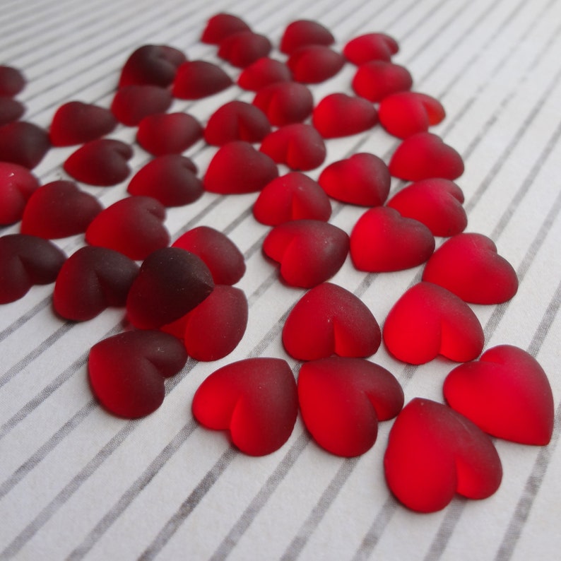 10mm Ruby Red Heart Frosted Gold Foiled Flat Back Czech Preciosa Glass Heart Shaped Cabs 6PCS image 2