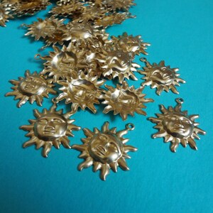 20mm Brass Sun Charm 1 Ring Hollowed Back Whimsical Sun Pendant Stampings 12PCS image 5