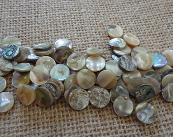 9mm Abalone Round Natural Shell Flat Stone Disks/Cabs * Varied Colors * No Two Alike * Shapes Slightly Different * 12PCS