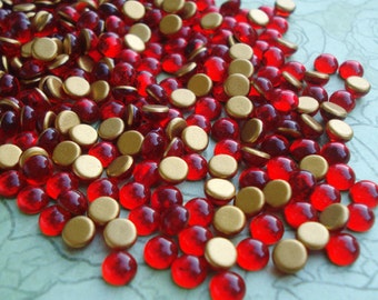 5mm Siam Ruby Red Czech Preciosa Gold Foiled Flat Back Round Glass Cabochons * DIY Jewelry Making * 24PCS