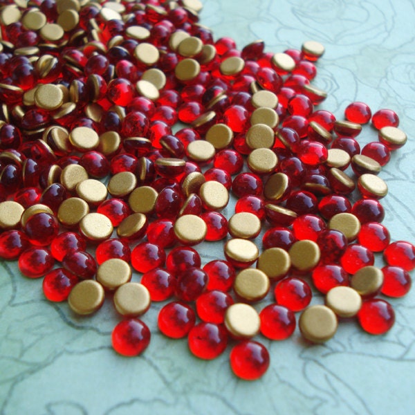 5mm Siam Ruby Red Czech Preciosa Gold Foiled Flat Back Round Glass Cabochons * DIY Jewelry Making * 24PCS