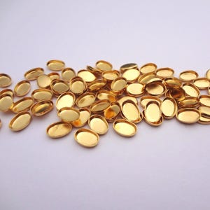 4x6mm Oval Gold Plated Low Wall Flat Back Bezels Settings for Fimo, Resin and Cabs * DIY Jewelry Making * 20PCS