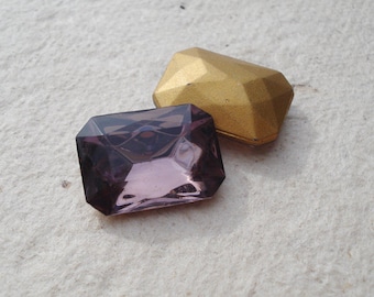 18x13mm Light Amethyst Octagon Gold Foiled Vintage Pointed Back Czech Glass Jewels 6PCS