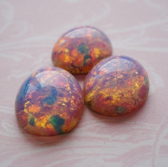 12x10mm Fire Opal Harlequin Oval Flat Back Glass Cabs 12PCS