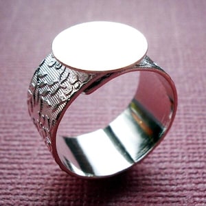 Silver Plated Adjustable Ring with 10mm Floral Band and 13mm Base for a Flat Back Cab * Finger Ring Blanks for DIY Jewelry Making * 1PC