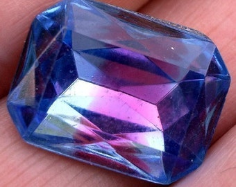 18x13mm Sapphire & Amethyst Vintage Gold Foiled Pointed Back Faceted Glass Octagon Jewels or Cabs 1PC