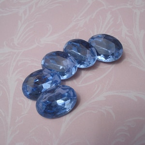 Vintage 18x13mm Light Sapphire Blue Gold Foiled Pointed Back Faceted Oval Glass Jewels or Cabs 2PCS