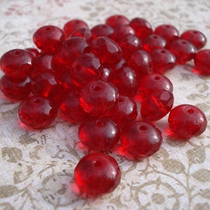 8x5mm Czech Light Garnet Red Faceted Glass Rondelle Beads (25 pieces)