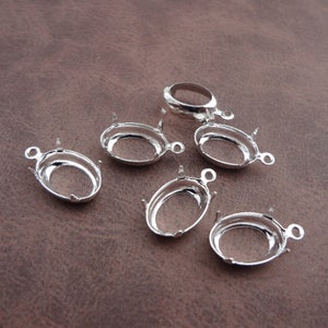 12x8mm Silver Plated 1 Ring Open Back Oval Rhinestone Prong Settings for Pointed or Flat Back Cabs * DIY Jewelry Making Supplies * 12PCS