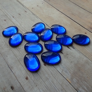 14x10mm Sapphire Blue Gold Foiled Flat Back Oval Czech Glass Cabs * DIY Jewelry Making Projects * Cabs are Lighter than Photos * 12PCS