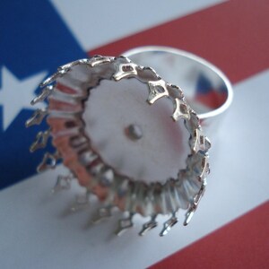 Silver Adjustable Ring 10mm Hammered Silver Band and Round 25mm Crown Edge Setting for your Cabs or Jewels (1 piece)