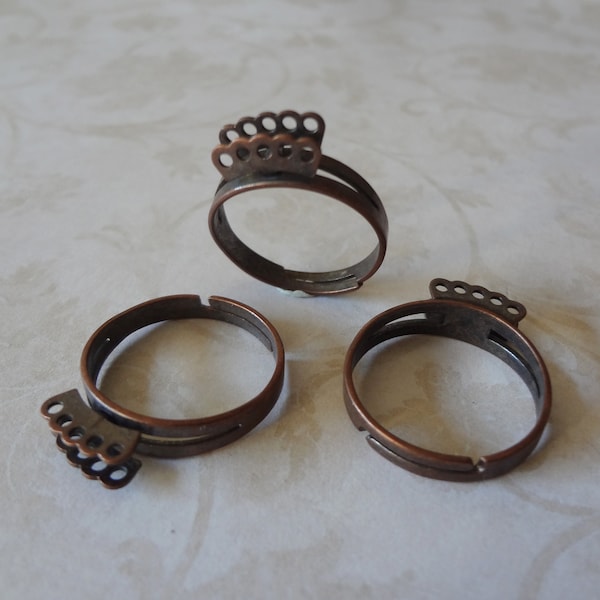 Adjustable Finger Rings for Charms Antiqued Copper 5mm Split Sturdy Band Graduating down to 4mm with 5 Holes 5PCS