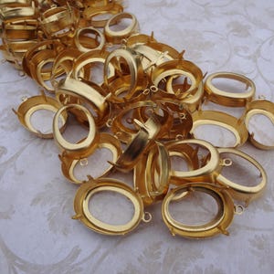 25x18mm Brass 1 Ring Open Back Oval Rhinestone Prong Settings for Flat or Pointed Back Cabs 12PCS