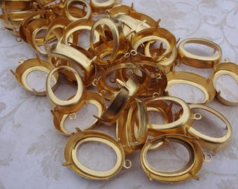 25x18mm Brass 1 Ring Open Back Oval Rhinestone Prong Settings for Flat or Pointed Back Cabs 12PCS