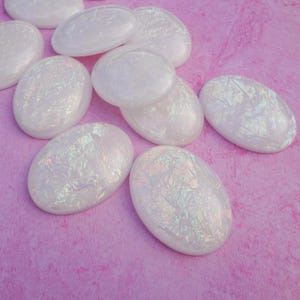 30x40mm White Opal Iridescent Un-Foiled Flat Back Oval Lightweight Resin Cabs for DIY Jewelry or Craft Projects * Nicer in Actuality! 6PCS