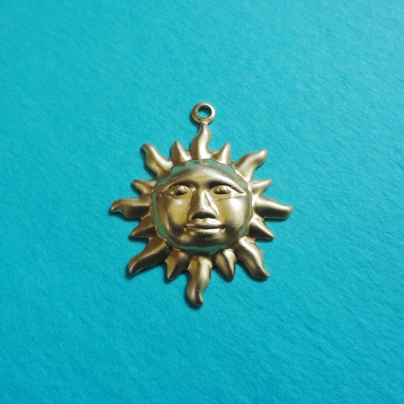 20mm Brass Sun Charm 1 Ring Hollowed Back Whimsical Sun Pendant Stampings 12PCS image 3