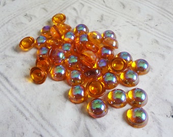 48ss (10.9-11.3mm) Topaz AB Fire Polished Vintage Un-foiled Slightly Rounded Flat Back Glass Cabs 6 PCS