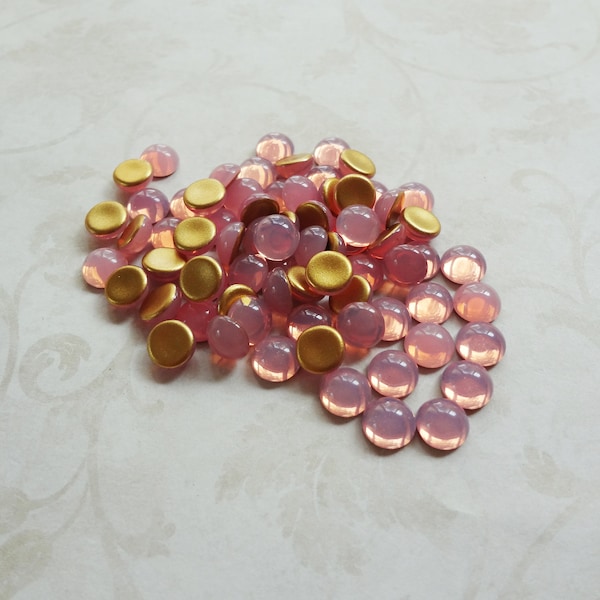 7mm Rose Opal Gold Foiled Flat Back Oval Czech Smooth Top Glass Cabs 12PCS