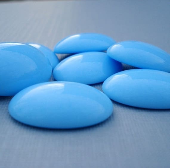 Qty 4 NEW 18mm Opaque Turquoise CZECH GLASS Round Flat Back CABOCHONS