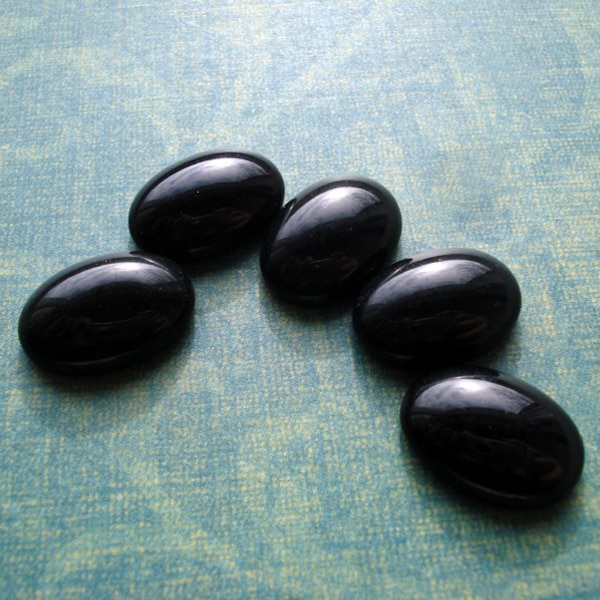 8x6mm Jet Black Smooth Top Opaque Flat Back Un-foiled Vintage Oval Glass Cabs 12PCS