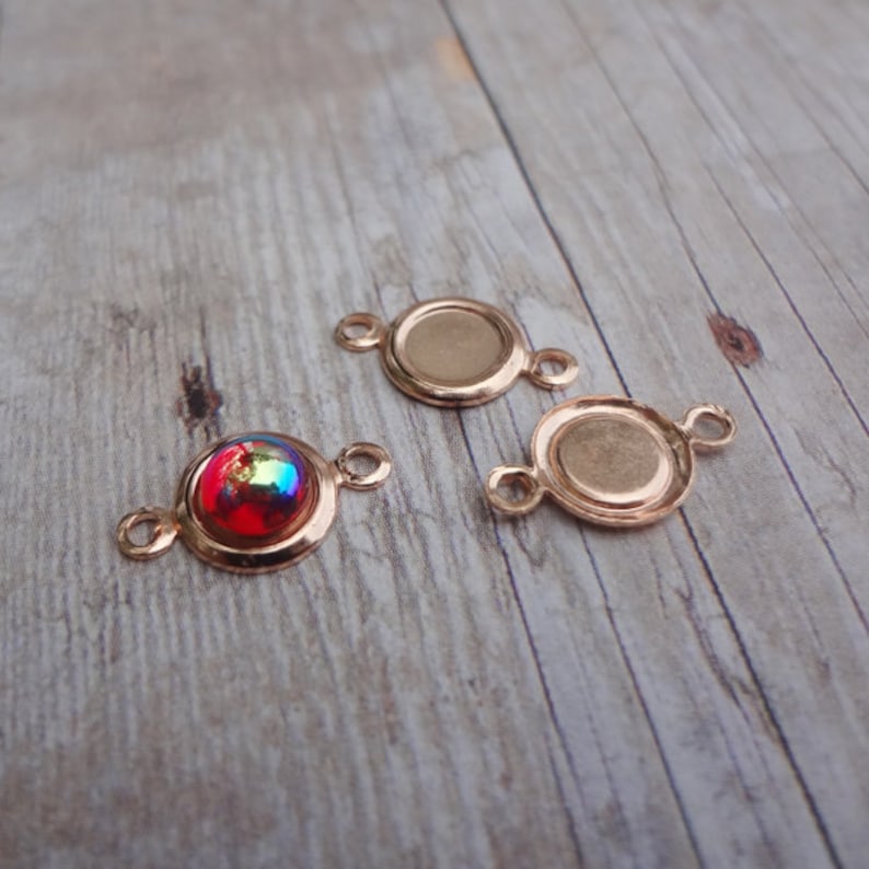 5mm Rose Gold 2 Ring Hollowed Back Round Frame Connector Pendant Settings with Recessed Area for 5mm Flat Back Cabs 12pcs