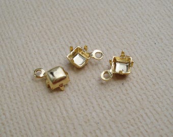 4mm Square Gold Plated 1 Ring Closed Back Rhinestone Prong Settings for Pointed or Flat Back Square Cabs 12PCS