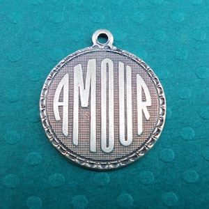 French Amour Charms * Vintage Inspired 19x21mm Antique Silver Plated Brass Stamping Charms * DIY Jewelry Making * 3PCS