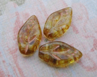 10x6mm Leaf Beads * Tiny Czech  Picasso Earth-tone Glass Leaves * DIY Jewelry Making Supplies * 25PCS