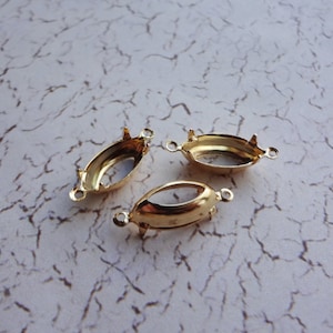 15x7mm Gold Plated 2 Ring Open Back Navette Rhinestone Prong Connector Settings for 15x7mm Cabs 12PCS