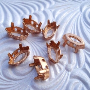 10x5mm Brass Navette Sew Ons Open Back Copper Color Rhinestone Prong Settings for Pointed or Flat Back Cabs 24PCS