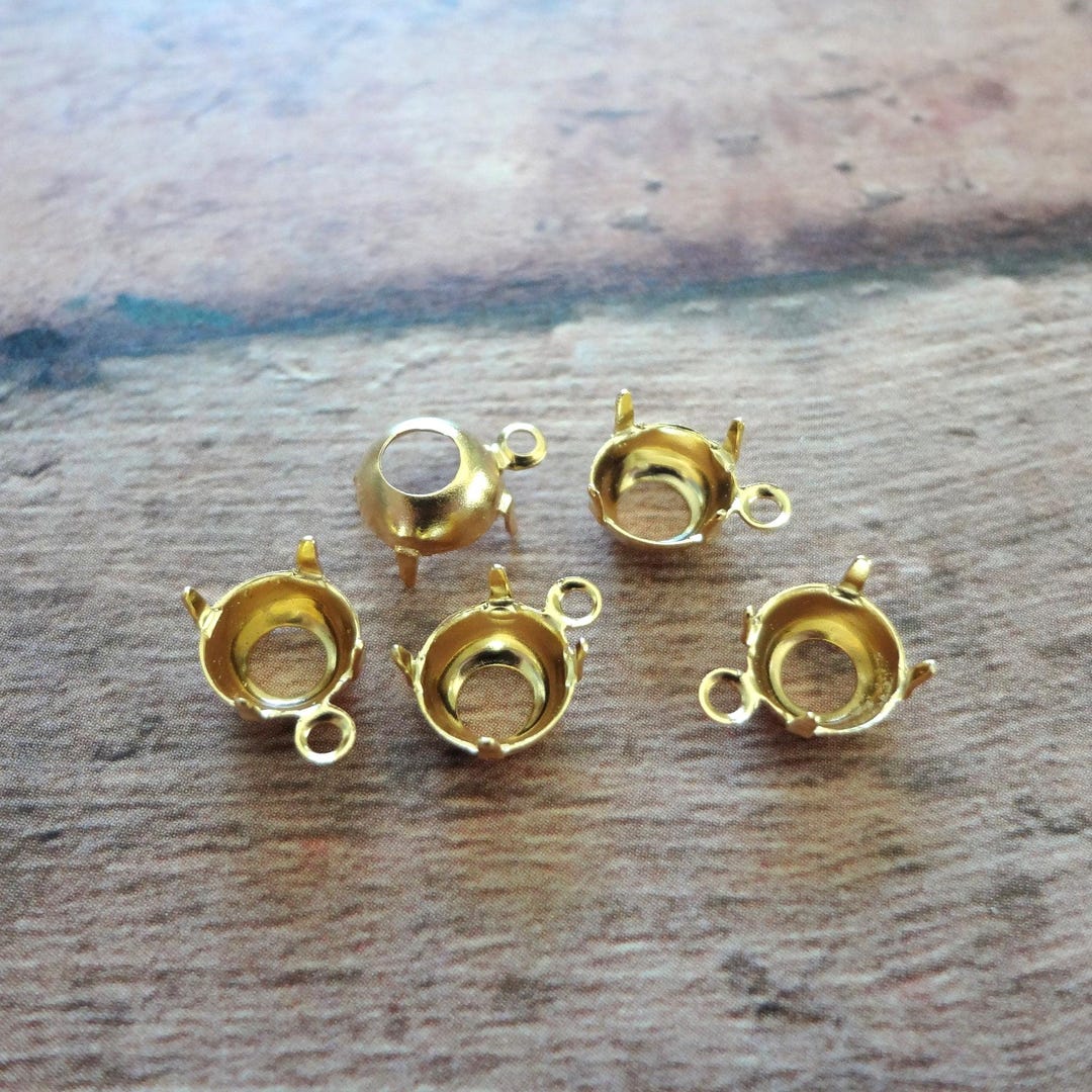 6mm 29ss Round Gold Plated 1 Ring Open Back Settings for Pointed or ...