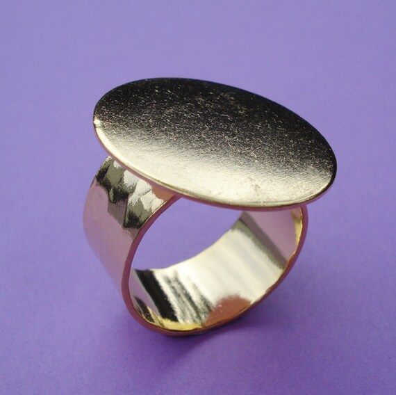 14kt Gold Plated Brass Adjustable Ring 10mm Hammered Band with Etsy