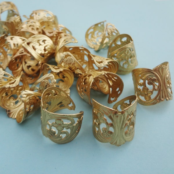 Brass Adjustable Filigree Art Nouveau Finger Rings 20mm 12pcs