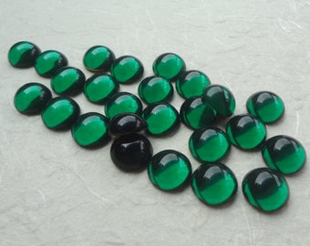 13mm Emerald Green Czech Vintage Gold Foiled Flat Back Round Glass Cabs 12PCS