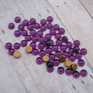 7mm Amethyst Gold Foiled Flat Back Round Glass Vintage Cabs * DIY Jewelry Making & Replacement Cabs * 24PCS
