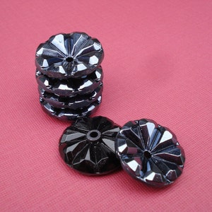 22mm Hematite Black Back Vintage Faceted Flower Shaped Glass Sew On Buttons 6pcs image 5
