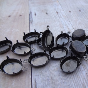 14x10mm Gunmetal Plated 1 Ring Oval Closed Back Rhinestone Prong Settings for Pointed or Flat Back Cabs 6PCS