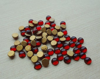 4.5mm Ruby Red Gold foiled Flat Back Round Glass Czech Cabs 24PCS