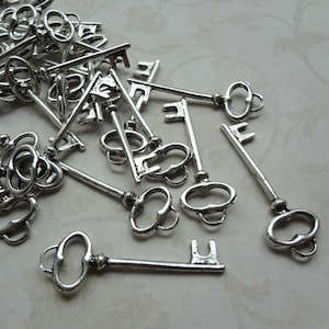 Bulk Skeleton Key Pendants Antiqued Silver 40x14x3.5mm with 4mm Hole for DIY Jewelry Making, Wedding Favors and Craft Projects  24PCS
