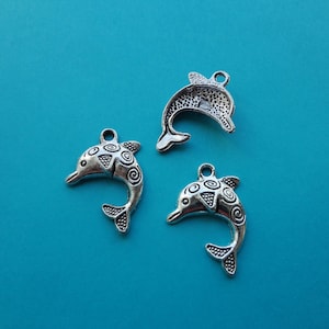 Silver Dolphin 1 Ring Hollowed Back Whimsical * Bracelet * Pendant Necklace * Earring * 31.5x22mm Charms 4PCS