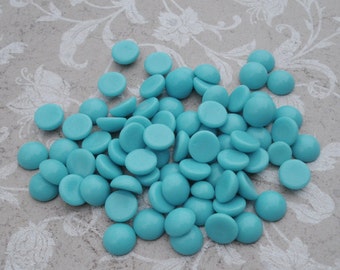 9mm Turquoise Opaque Flat Back Smooth Top Round Czech Glass Cabs * Cabs more Greenish that Photos * 12PCS